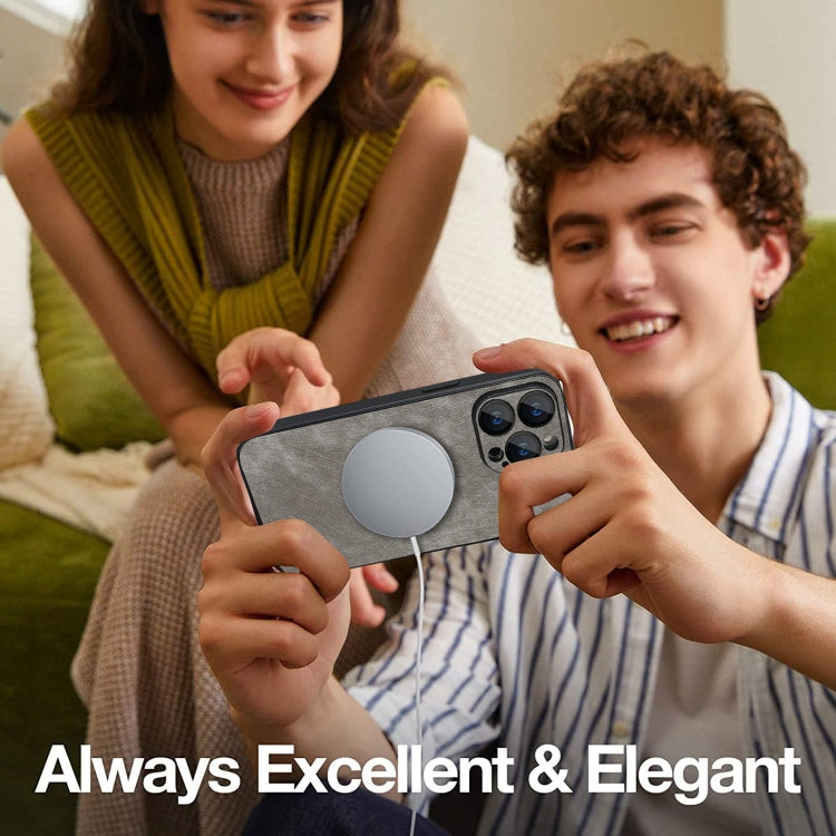 For iPhone 14 Pro Max Skin Feel Leather MagSafe Magnetic Phone Case(Grey) - iPhone 14 Pro Max Cases by buy2fix | Online Shopping UK | buy2fix