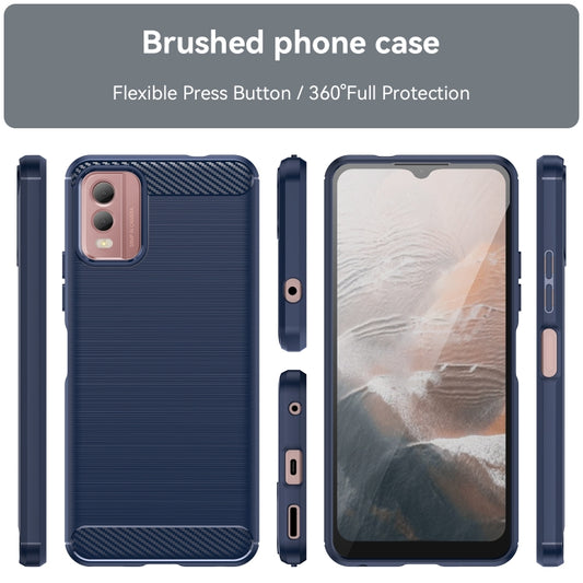 For Nokia C32 Brushed Texture Carbon Fiber TPU Phone Case(Blue) by buy2fix