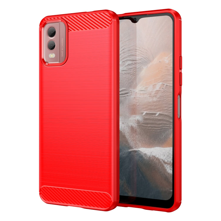 For Nokia C32 Brushed Texture Carbon Fiber TPU Phone Case(Red) by buy2fix