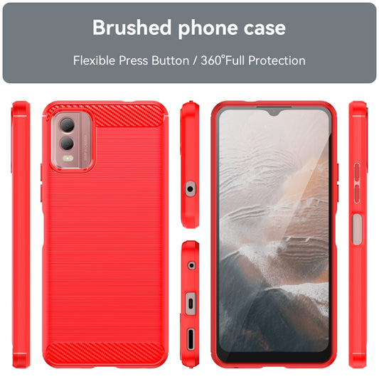 For Nokia C32 Brushed Texture Carbon Fiber TPU Phone Case(Red) by buy2fix