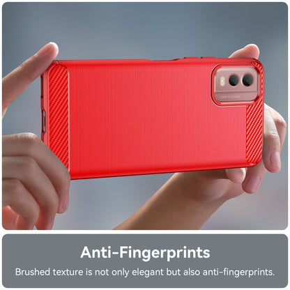 For Nokia C32 Brushed Texture Carbon Fiber TPU Phone Case(Red) by buy2fix