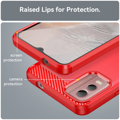 For Nokia C32 Brushed Texture Carbon Fiber TPU Phone Case(Red) by buy2fix