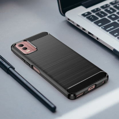 For Nokia C32 Brushed Texture Carbon Fiber TPU Phone Case(Black) by buy2fix
