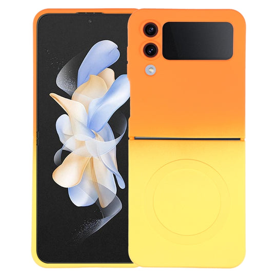 Pour Samsung Galaxy Z Flip4 Étui de téléphone MagSafe dégradé en silicone TPU liquide (orange jaune)