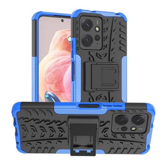 For Xiaomi Redmi Note 12 4G Global Tire Texture TPU + PC Phone Case with Holder(Blue) by buy2fix