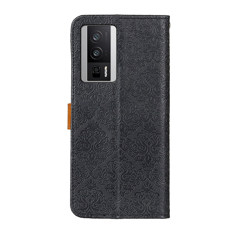 For Xiaomi Poco F5 Pro/Redmi K60/K60 Pro European Floral Embossed Leather Phone Case(Black) - Xiaomi Cases by buy2fix | Online Shopping UK | buy2fix