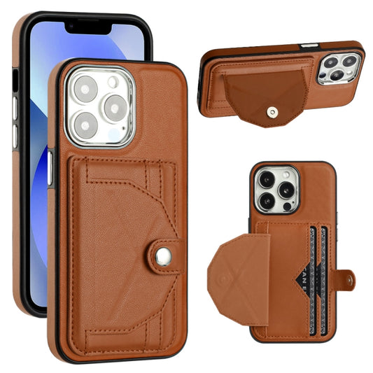 For iPhone 15 Pro Shockproof Leather Phone Case with Card Holder(Brown) - iPhone 15 Pro Cases by buy2fix | Online Shopping UK | buy2fix