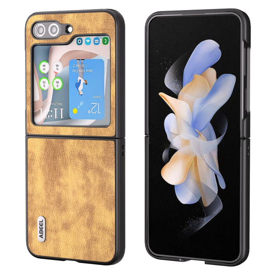 Pour Samsung Galaxy Z Flip5 ABEEL Retro Litchi Texture PU Phone Case (Marron)