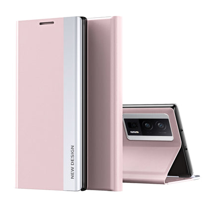 For Xiaomi Poco F5 Pro Side Side Electroplated Magnetic Leather Phone Case(Pink) - Xiaomi Cases by buy2fix | Online Shopping UK | buy2fix