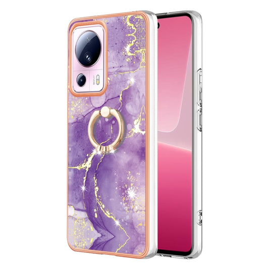 For Xiaomi 13 Lite 5G Electroplating Marble IMD TPU Phone Case with Ring Holder(Purple 002) - Xiaomi Cases by buy2fix | Online Shopping UK | buy2fix