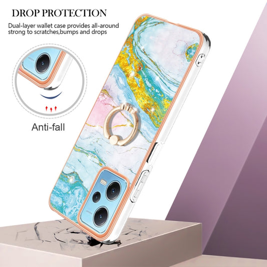 For Xiaomi Redmi Note 12 5G Global/Poco X5 5G Electroplating Marble IMD TPU Phone Case with Ring Holder(Green 004) by buy2fix