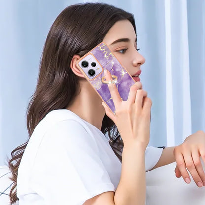 For Xiaomi Redmi Note 12 Pro 5G Global Electroplating Marble IMD TPU Phone Case with Ring Holder(Purple 002) - Xiaomi Cases by buy2fix | Online Shopping UK | buy2fix