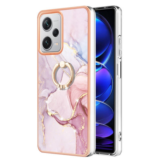 For Xiaomi Redmi Note 12 Pro+ Global Electroplating Marble IMD TPU Phone Case with Ring Holder(Rose Gold 005) by buy2fix