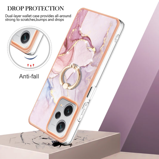For Xiaomi Redmi Note 12 Pro+ Global Electroplating Marble IMD TPU Phone Case with Ring Holder(Rose Gold 005) by buy2fix