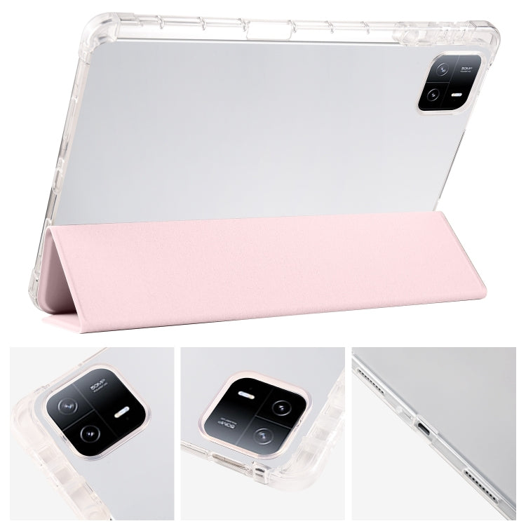 For Xiaomi Pad 6 / 6 Pro 3-fold Clear TPU Smart Leather Tablet Case with Pen Slot(Sand Pink) by buy2fix