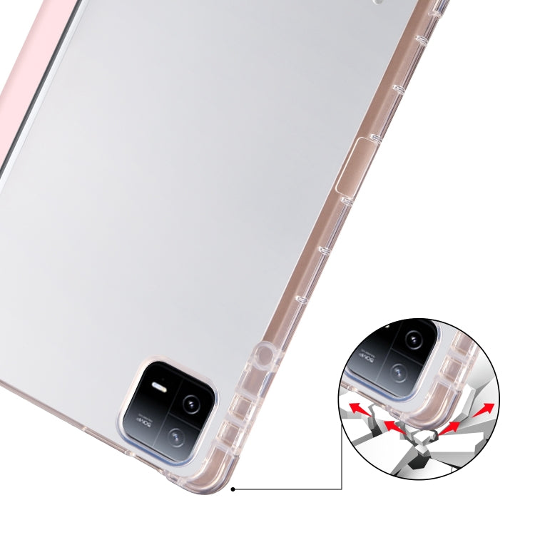 For Xiaomi Pad 6 / 6 Pro 3-fold Clear TPU Smart Leather Tablet Case with Pen Slot(Sand Pink) by buy2fix