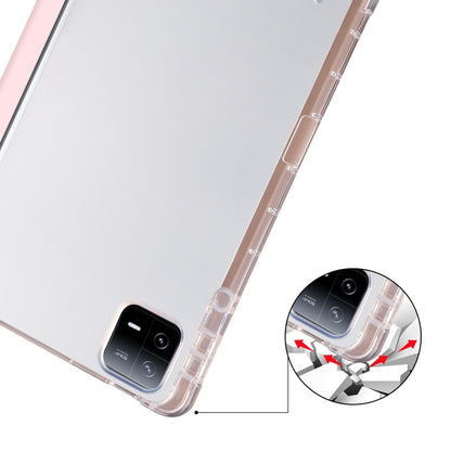 For Xiaomi Pad 6 / 6 Pro 3-fold Clear TPU Smart Leather Tablet Case with Pen Slot(Sand Pink) by buy2fix