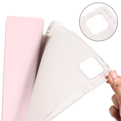 For Xiaomi Pad 6 / 6 Pro 3-fold Clear TPU Smart Leather Tablet Case with Pen Slot(Sand Pink) by buy2fix