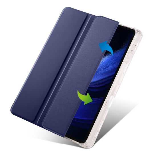 For Xiaomi Pad 6 / 6 Pro 3-fold Clear TPU Smart Leather Tablet Case with Pen Slot(Dark Blue) by buy2fix
