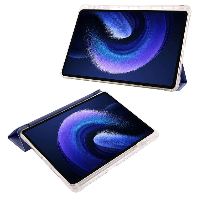 For Xiaomi Pad 6 / 6 Pro 3-fold Clear TPU Smart Leather Tablet Case with Pen Slot(Dark Blue) by buy2fix