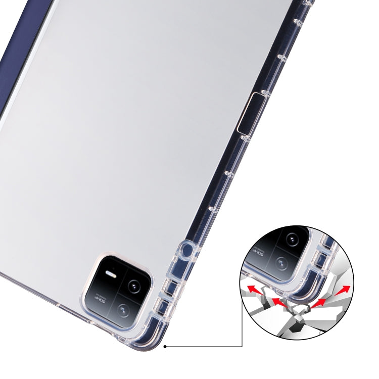 For Xiaomi Pad 6 / 6 Pro 3-fold Clear TPU Smart Leather Tablet Case with Pen Slot(Dark Blue) by buy2fix