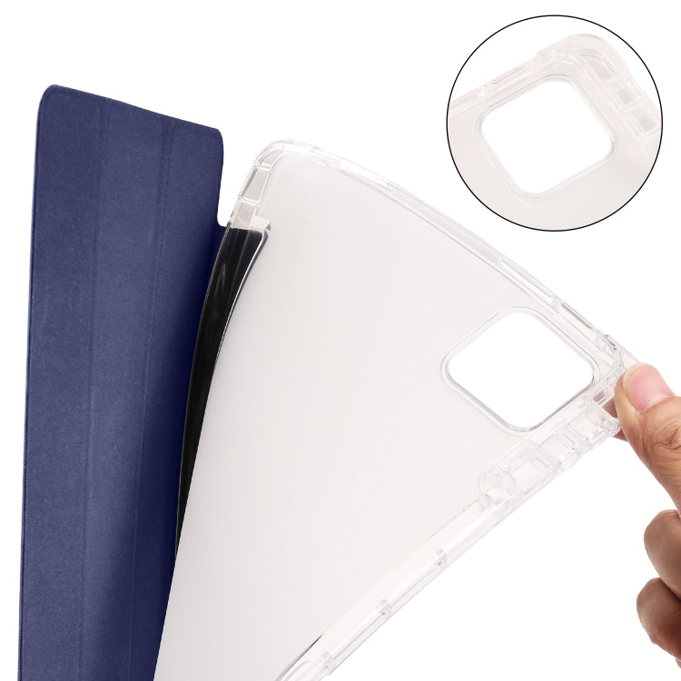 For Xiaomi Pad 6 / 6 Pro 3-fold Clear TPU Smart Leather Tablet Case with Pen Slot(Dark Blue) by buy2fix