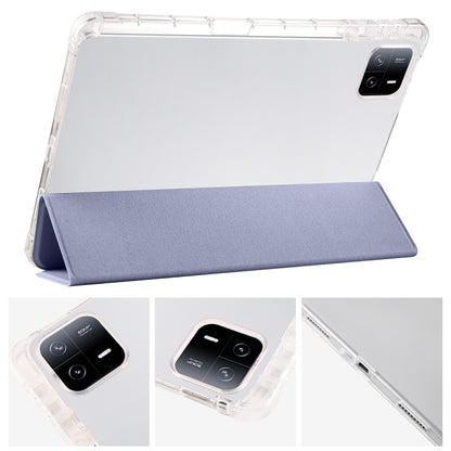 For Xiaomi Pad 6 / 6 Pro 3-fold Clear TPU Smart Leather Tablet Case with Pen Slot(Lavender Purple) by buy2fix