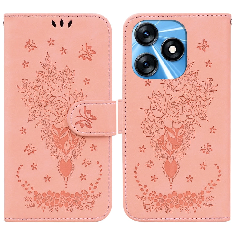 For Tecno Spark 10 / Spark 10C Butterfly Rose Embossed Leather Phone Case(Pink) by buy2fix