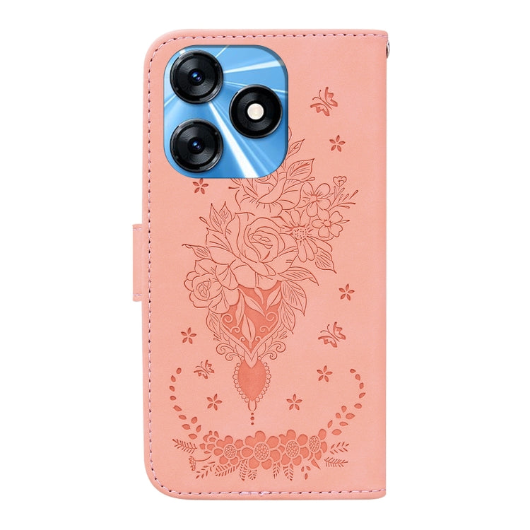 For Tecno Spark 10 / Spark 10C Butterfly Rose Embossed Leather Phone Case(Pink) by buy2fix