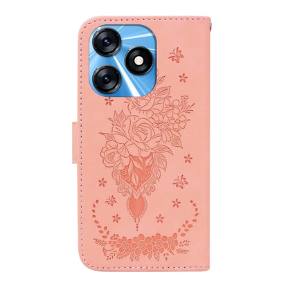 For Tecno Spark 10 / Spark 10C Butterfly Rose Embossed Leather Phone Case(Pink) by buy2fix