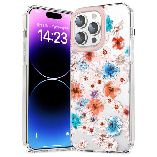 For iPhone 15 Pro Max MagSafe Magnetic TPU Phone Case(White Blue Flower) - iPhone 15 Pro Max Cases by buy2fix | Online Shopping UK | buy2fix