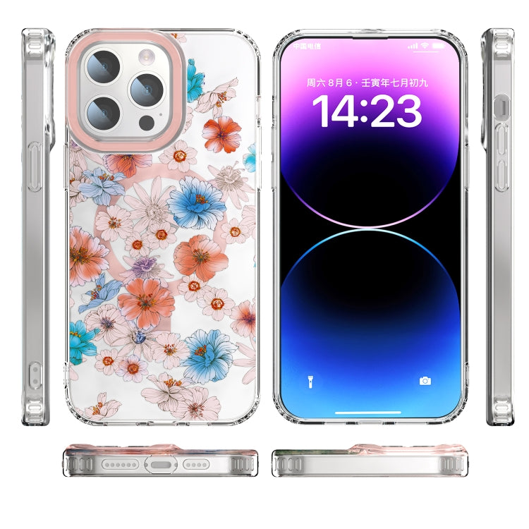 For iPhone 15 Pro Max MagSafe Magnetic TPU Phone Case(White Blue Flower) - iPhone 15 Pro Max Cases by buy2fix | Online Shopping UK | buy2fix