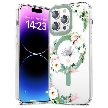 For iPhone 15 Pro MagSafe Magnetic TPU Phone Case(White Pink Rose) - iPhone 15 Pro Cases by buy2fix | Online Shopping UK | buy2fix