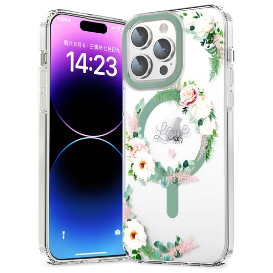 For iPhone 15 Pro MagSafe Magnetic TPU Phone Case(White Pink Rose) - iPhone 15 Pro Cases by buy2fix | Online Shopping UK | buy2fix