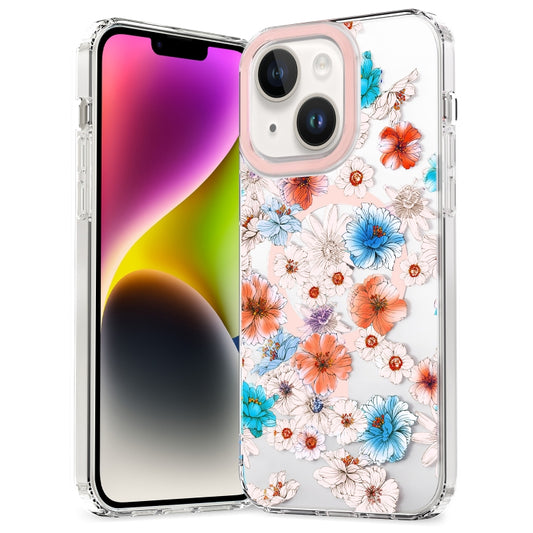 For iPhone 15 MagSafe Magnetic TPU Phone Case(White Blue Flower) - iPhone 15 Cases by buy2fix | Online Shopping UK | buy2fix