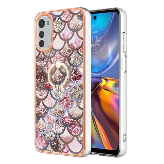For Motorola Moto E32 4G / E32s Electroplating IMD TPU Phone Case with Ring(Pink Scales) - Motorola Cases by buy2fix | Online Shopping UK | buy2fix