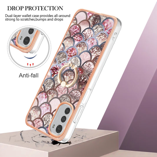 For Motorola Moto E32 4G / E32s Electroplating IMD TPU Phone Case with Ring(Pink Scales) - Motorola Cases by buy2fix | Online Shopping UK | buy2fix