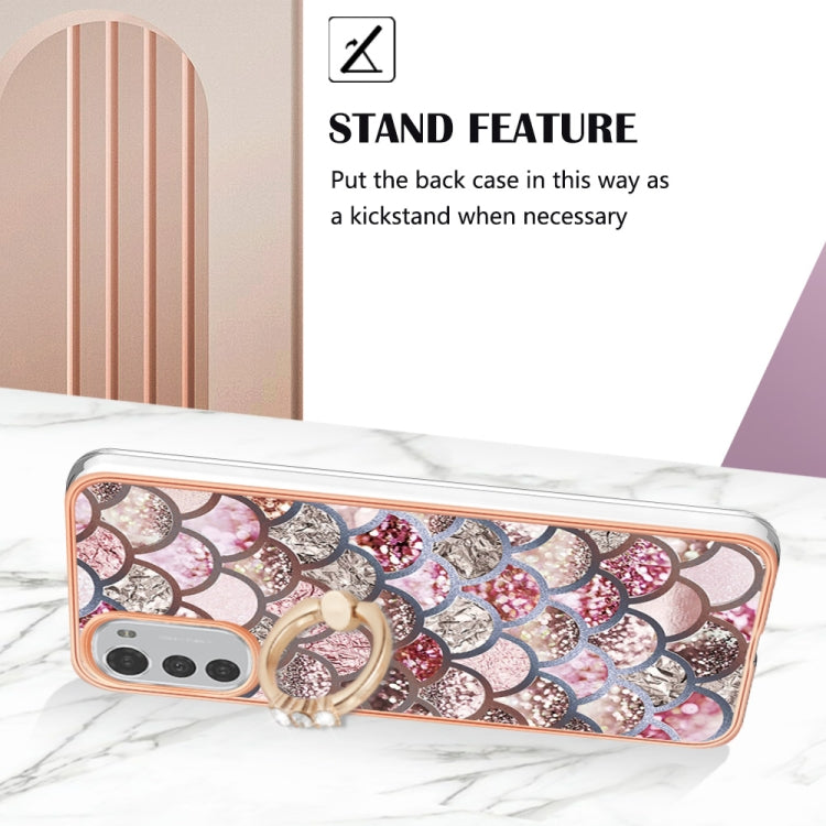 For Motorola Moto E32 4G / E32s Electroplating IMD TPU Phone Case with Ring(Pink Scales) by buy2fix