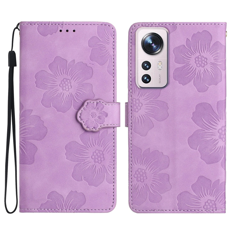 For Xiaomi 12 Pro Flower Embossing Pattern Leather Phone Case(Purple) by buy2fix