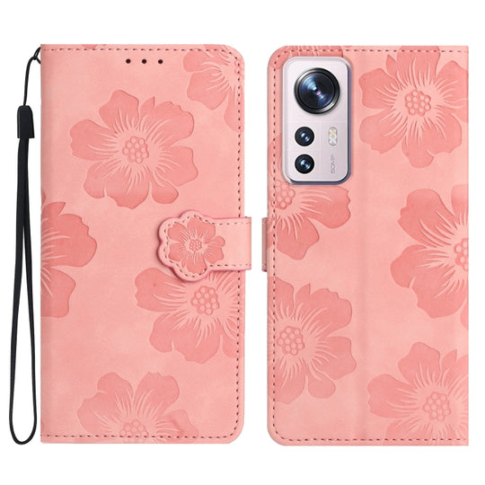 Pour Xiaomi 12 Pro Étui de téléphone en cuir à motif de gaufrage de fleurs (rose)
