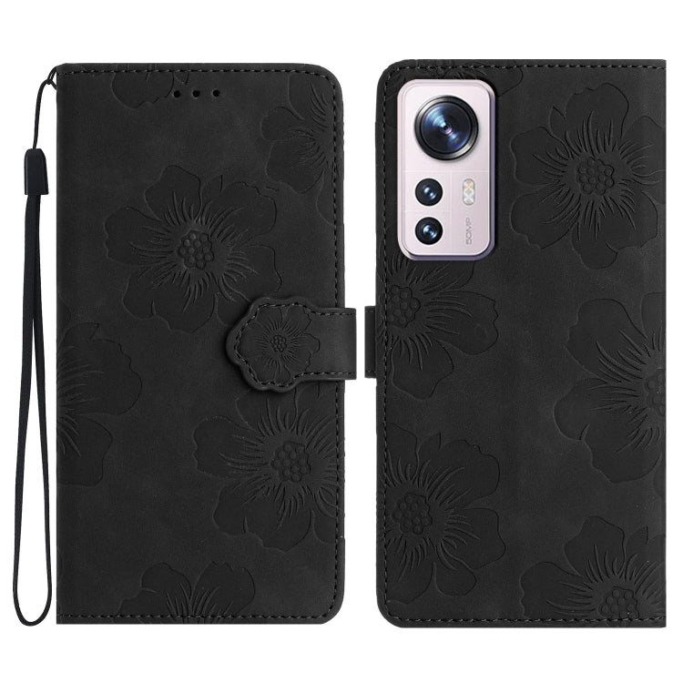 For Xiaomi 12 Pro Flower Embossing Pattern Leather Phone Case(Black) by buy2fix