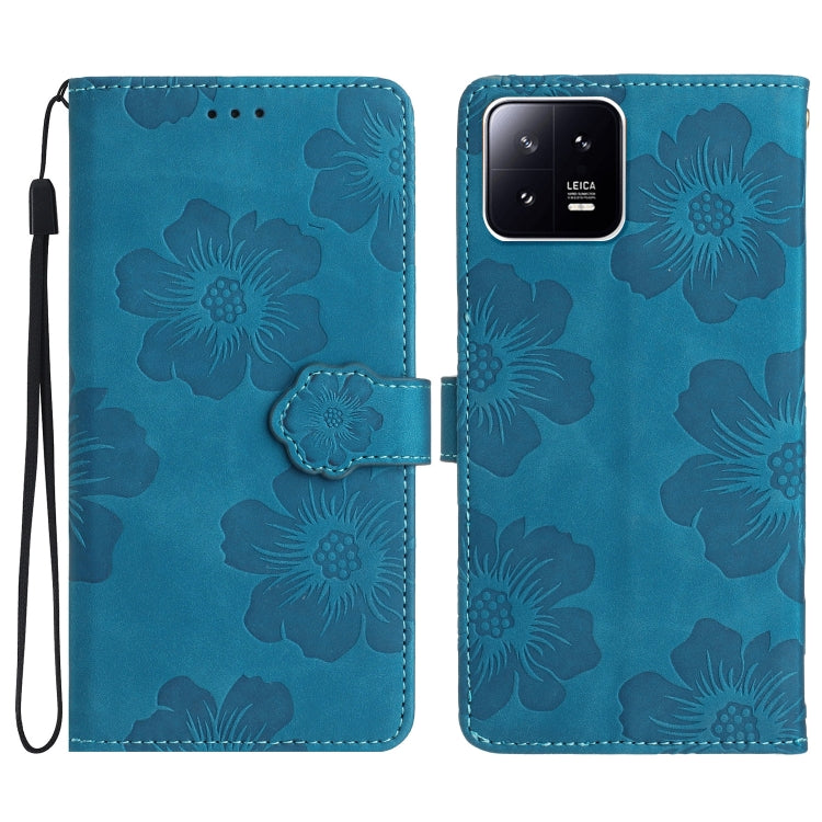 For Xiaomi 13 Flower Embossing Pattern Leather Phone Case(Blue) - Xiaomi Cases by buy2fix | Online Shopping UK | buy2fix