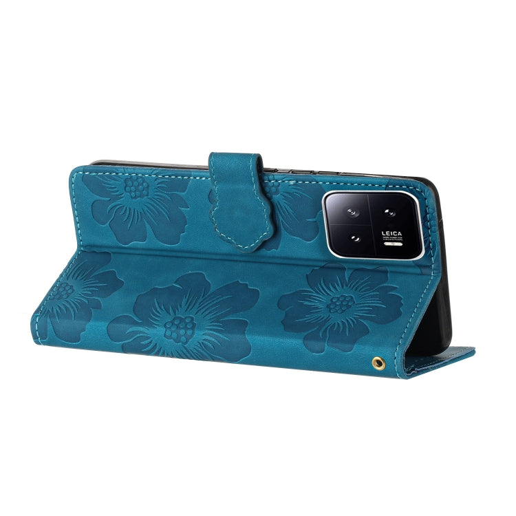 For Xiaomi 13 Flower Embossing Pattern Leather Phone Case(Blue) - Xiaomi Cases by buy2fix | Online Shopping UK | buy2fix