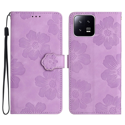 For Xiaomi 13 Flower Embossing Pattern Leather Phone Case(Purple) - Xiaomi Cases by buy2fix | Online Shopping UK | buy2fix