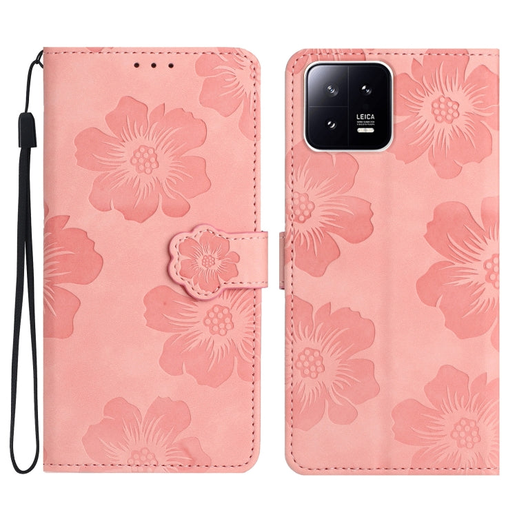 For Xiaomi 13 Flower Embossing Pattern Leather Phone Case(Pink) - Xiaomi Cases by buy2fix | Online Shopping UK | buy2fix