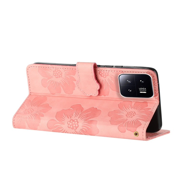 For Xiaomi 13 Flower Embossing Pattern Leather Phone Case(Pink) - Xiaomi Cases by buy2fix | Online Shopping UK | buy2fix