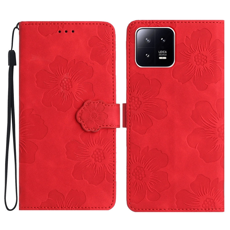 For Xiaomi 13 Flower Embossing Pattern Leather Phone Case(Red) - Xiaomi Cases by buy2fix | Online Shopping UK | buy2fix