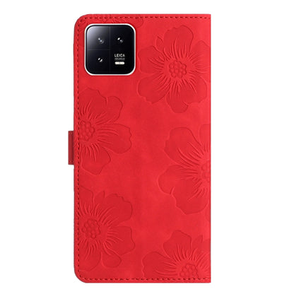 For Xiaomi 13 Flower Embossing Pattern Leather Phone Case(Red) - Xiaomi Cases by buy2fix | Online Shopping UK | buy2fix