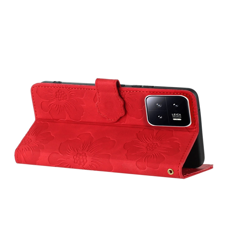 For Xiaomi 13 Flower Embossing Pattern Leather Phone Case(Red) - Xiaomi Cases by buy2fix | Online Shopping UK | buy2fix