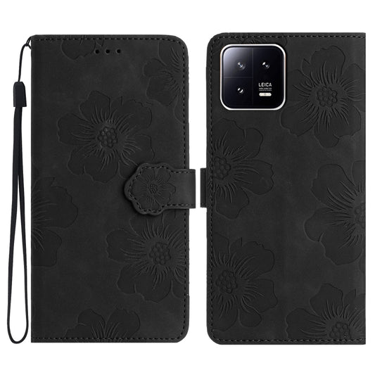 For Xiaomi 13 Flower Embossing Pattern Leather Phone Case(Black) - Xiaomi Cases by buy2fix | Online Shopping UK | buy2fix